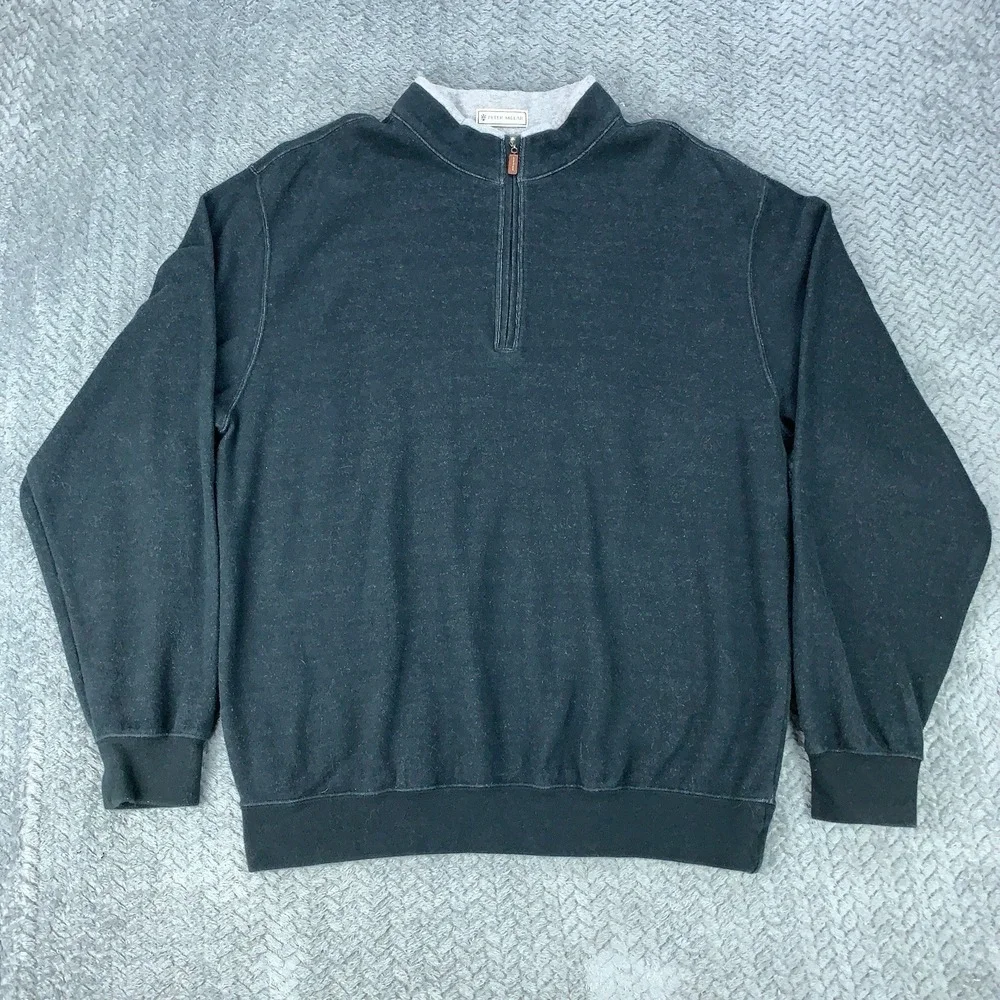 Peter Millar Sweater Mens Medium Black Golf 1/4 Zip Pullover‎ Faded Cotton Y2K